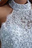 Charming Mermaid Halter Silver Sequins Prom Dresses with Appliques, Party STK20401