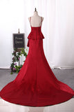 2024 Spaghetti Straps Mermaid Open Back Satin Court PNEK1C6P