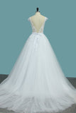 2024 Scoop Open Back Wedding Dresses Tulle With Applique PS8864DD