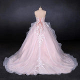 Ball Gown Strapless Sweetheart Wedding Dresses with Lace Applique, Tulle Prom Dresses STK15070