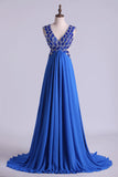 2024 V-Neck Prom Dresses A Line Chiffon PXKGGKP7