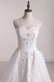 2024 Wedding Dresses Sweetheart Lace With Applique And Beads Mermaid Court PNXF123Z