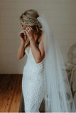 Charming Ivory V Neck Mermaid Strapless Lace Appliques Wedding Dresses, Bridal Dresses STK15506