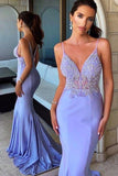 Lavender Mermaid Spaghetti Straps Long Formal Evening Dresses Prom Dresses