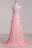 2024 A Line V Neck Prom Dresses Chiffon With Applique Sweep PZA88TGN