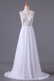 2024 A Line Scoop Prom Dresses Beaded Bodice Floor-Length Chiffon Open PGGJEACJ