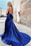 Sexy V Neck Long Glitter Spaghetti Straps Prom Dress