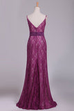 2024 Mermaid Spaghetti Straps Prom Dresses Lace Beaded PKC2JTHG