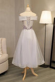 2024 Prom Dresses A Line Boat Neck Tulle With Applique And Handmade Flowers