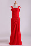 2024 Red Chiffon Evening Dresses Ruffled Bodice P5SKQN14