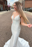 Mermaid Glitter Beaded Spaghetti Straps Prom Dress