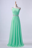 2024 One Shoulder A-Line Prom Dresses Floor Length Chiffon With P3Y8SXM8