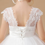 Ivory Floor-length V-neck Lace Tulle Satin Flower Girl Dresses