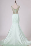 2024 See-Through Scoop Prom Dresses Satin With Beading P4SHREEB