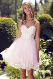 G2048 Feminine Lace Accented Sweetheart Appliques Strapless Tea Length Homecoming