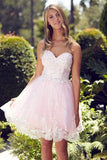 G2048 Feminine Lace Accented Sweetheart Appliques Strapless Tea Length Homecoming