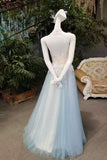 2024 New Arrival A-Line High Neck Tulle Prom Dresses Floor Length P5Y99FZP