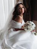 Ball Gown Off the Shoulder Satin White Sweetheart Wedding Dresses, Wedding Gowns STK15062