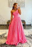 Pink Cute One-Shoulder Backless Long Prom Dress