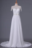 2024 Scoop Wedding Dresses Sheath With Beading Chiffon PAACNYFN