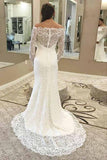 Chic Off the Shoulder Long Sleeves Lace Appliques Sweep Train Wedding Dresses