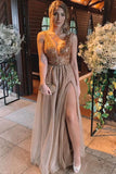 2024 A-Line/Princess Sleeveless V-Neck Floor-Length Rhinestone Tulle Dresses P7NBZG9Y