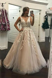 Fashion Ball Gown V Neck Prom Dresses with Appliques and Beads, Quinceanera Dresses STK15582