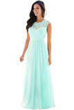 Lace Chiffon  Prom Dresses A Line Round Neck Long Evening Dresses