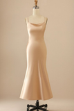 Mermaid Champagne Beach Long Bridesmaid Dress