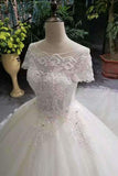 2024 Hot Selling Cheap Price Tulle Scoop Neck Wedding Dresses Lace Up With Appliques PDGJF71M