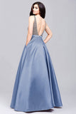 2024 A-Line Prom Dresses Beaded Bodice Satin A Line P2FJLB5H