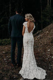 Charming Mermaid Lace Ivory Cap Sleeves Wedding Dresses, Bridal Dresses STK15569