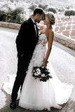 Charming Ball Gown Sweetheart Strapless 3D Flowers Tulle Off White Wedding Dresses STK15095