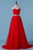 2024 Prom Dresses A-Line Sweetheart Sweep/Brush Tulle Zipper Back High PFRQY278