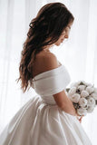 Ball Gown Off The Shoulder Satin White Sweetheart Wedding Dresses Wedding STKP46AJRNZ