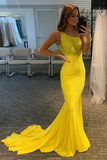 Mermaid One-Shoulder Sweep Train Yellow Prom Dress