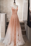 Unique Pink Tulle Long Prom Dress Tulle Evening Dress