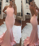 Halter Mermaid Halter Pink Backless Long Sleeveless Floor Length Long Prom Dresses