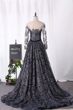 2024 Bling Bling Evening Dresses Mermaid Scoop Sweep/Brush Sequins Lace PH2SY3PP