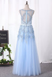 2024 A Line Prom Dresses Scoop Tulle With Applique P4DTJ15S