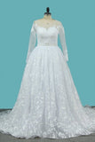 2024 Lace Wedding Dresses Long Sleeves Scoop A Line With Applique And Beads P8HQPPP1