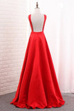 2024 Deep V Neck Satin Evening Dresses A Line P6MLMPTK