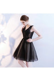 A Line V Neck Black Homecoming Dresses Short PSQ7QK77