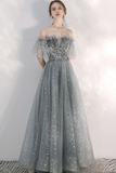 A-line Strapless Starlight Princess Grey Prom Dress Long Evening Dress