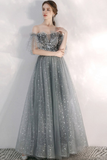 A-line Strapless Starlight Princess Grey Prom Dress Long Evening Dress