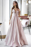 Vintage A Line Pink Satin Long Evening Dresses, Simple Dance Formal Dresses STK15541