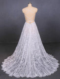 Spaghetti Straps V Neck Lace Off White Wedding Dresses with Criss Cross Bridal Dresses STK15422