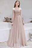 A-line Strapless Champagne Prom Dress Starlight Long Evening Dress