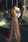 Backless Champagne Evening Dress Long Prom Gown