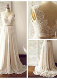 Charming Backless A-Line Open Back Sleeveless Long Chiffon White V-Neck Prom Dresses